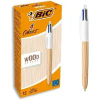 BIC Boîte De 12 Stylos 4 Couleurs Bois