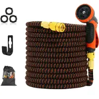 FlinQ Flexible Garden Hose up to 10 metres - Tuyau d'eau extensible avec tête d'arrosage et support de tuyau - Flexible pour éviter les nœuds - Sac de rangement inclus - Noir / Orange