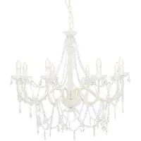vidaXL Lustre avec perles Blanc 8 ampoules E14