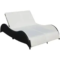 vidaXL Bain de soleil double rembourrage design vague Poly rotin noir