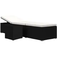 vidaXL Chaise longue avec support et table de thé Poly rotin blanc crème