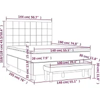 vidaXL Lit boxspring avec matelas Crème 140x190 cm Tissu