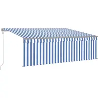 vidaXL Store Automatiquement Réctractable avec Volant 4x3 m Bleu et Blanc