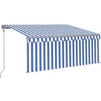 vidaXL Store automatique avec rouleau et capteur de vent LED 3,5 x 2,5 m bleu blanc