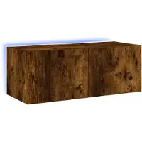 vidaXL Armoire TV murale avec lampes LED chêne fumé 80x35x31 cm