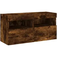 vidaXL Armoire TV murale avec lampes LED chêne fumé 80x30x40 cm