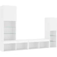 vidaXL Meuble-paroi 4 pièces avec éclairage LED Blanc Matériau dérivé du bois