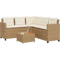 vidaXL Canapé de jardin en L avec table et coussins Beige Poly rotin