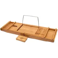 Intirilife Tablette de bain en bambou durable Repose-tête réglable avec porte-savon