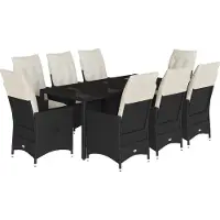 vidaXL Salon de jardin 9 pièces avec coussins noir poly rotin