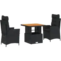 vidaXL Ensemble de jardin 3 pièces avec coussins Noir Poly Rattan