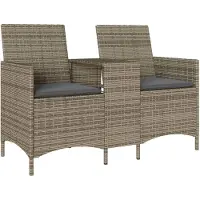 vidaXL Canapé de jardin 2 places avec table et coussins Gris Poly rotin