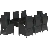 vidaXL Salon de jardin 9 pièces avec coussins noir poly rotin