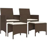 vidaXL Canapé de jardin 2 places avec table et tabourets Marron Poly rotin