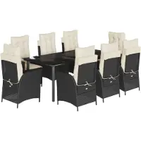 vidaXL Salon de jardin 9 pièces avec coussins noir poly rotin