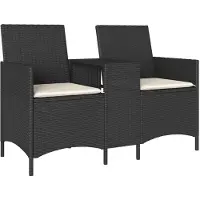 vidaXL Canapé de jardin 2 places avec table et coussins noir Poly rotin