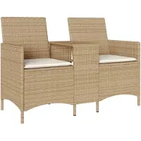 vidaXL Canapé de jardin 2 places avec table et coussins Beige Poly rotin