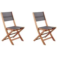 Generique Lot de 2 chaises de jardin en bois d'acacia FSC et assise textilene - 50 x 57 x 90 - Gris