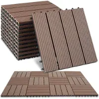 TecTake WPC wood tiles - Dalles aspect bois - Résistant aux intempéries - Sol extérieur - Dalles de sol - Sol de balcon - Dalles de terrasse avec système click - Drain - Lot de 11 - Marron