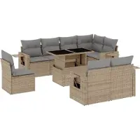 vidaXL Ensemble de salon de jardin 9 pièces avec coussins beige Poly rotin