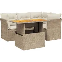vidaXL Ensemble de salon de jardin 5 pièces avec coussins Beige Poly Rattan
