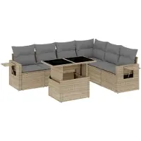 vidaXL Ensemble de salon de jardin 7 pièces avec coussins Beige Poly Rattan