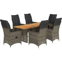 vidaXL Ensemble de jardin 7 pièces avec coussins Gris Poly rotin