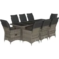 vidaXL Ensemble de jardin bistrot 9 pièces avec coussins Gris Poly rotin