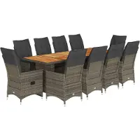 vidaXL Ensemble de jardin bistrot 11 pièces avec coussins Gris Poly rotin