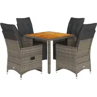 vidaXL Ensemble de jardin bistrot 5 pièces avec coussins Gris Poly rotin