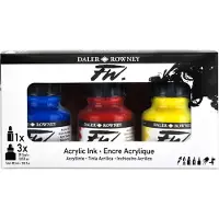 Daler Rowney FW Cardboard Box Starter Set Ensemble d'encres acryliques 3 x 29,5 ml