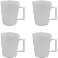 Intirilife 4x Tasse À Café En Blanc D'une Contenance De 400 Ml - 12.5 X 7.1 / 9.4 X 10.5 Cm - Tasse À Thé Avec Motif Cannelé, Tasse Avec Anse, Gobelet Pour Café, Thé, Lait Et Bien Plus Encore