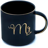Intirilife Tasse À Café En Noir Avec Bord Doré Et Inscription Mr - 300 Ml De Contenance - Tasse À Thé Cadeau Tasse Avec Anse Mariage