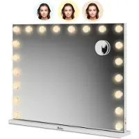 Mirlux Grand miroir hollywoodien 80x60CM - Eclairage LED - Ports de charge USB & USB-C - Maquillage - Blanc