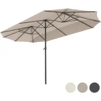 LifeGoods Parasol double - 270x460cm - jusqu'à 15 personnes - imperméable - avec housse - Taupe