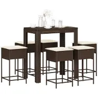 vidaXL Ensemble bar de jardin 7 pièces avec coussins Marron Poly rotin