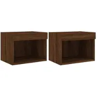 vidaXL Tables de chevet murales avec lampes LED 2 pcs. Brun aspect chêne