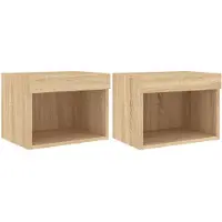 DKD Home Decor Tables de chevet murales avec lampes LED 2 pces Chêne Sonoma