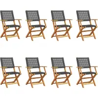 vidaXL Chaises de jardin 8 pcs. Pliable Noir Poly Rotin & Bois Massif