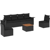 vidaXL Ensemble de salon de jardin 7 pièces avec coussins noir poly rotin