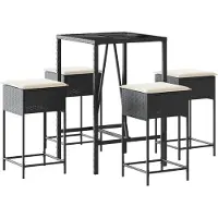 vidaXL Ensemble bar de jardin 5 pièces avec coussins noir Poly rotin