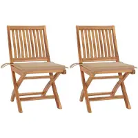 vidaXL Chaises de jardin 2 pcs. avec coussin beige teck massif