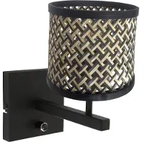 Steinhauer Applique murale Stang avec variateur noir et capuchon en bambou