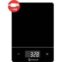 Kitchenwell Balance de cuisine numérique de précision - Balance de cuisine - 1gr - 15kg - Fonction tare - Rechargeable par USB - Noir