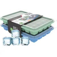 KitchenLove Moule à glaçons en silicone avec couvercle (2 pièces) - 56 glaçons - Carré - Sans BPA - 100% Silicone - Vert & Bleu