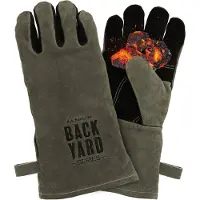 KitchenLove Gants BBQ Backyard Series - Résistants à la chaleur jusqu'à 250 ºC - Accessoires BBQ - Cuir ignifugé avec Kevlar - Gris