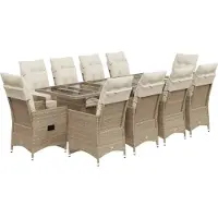vidaXL Ensemble de jardin bistrot 11 pièces avec coussins Beige Poly Rattan