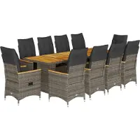 vidaXL Ensemble de jardin bistrot 11 pièces avec coussins Gris Poly rotin