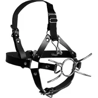 Ouch! Harnais de tête avec bâillon araignée et crochets pour le nez - noir
