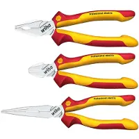Wiha 26852 Jeu De Pince Isolée Professionnelle Pince Universelle, Pince Demi-ronde, Pince Coupante Diagonale 3 Pcs